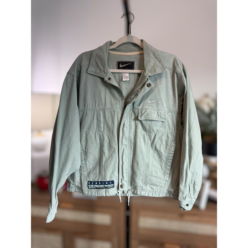 Vintage Swoosh by Nike 100% Cotton Long Sleeve Zip Up Utility Jacket Green Small